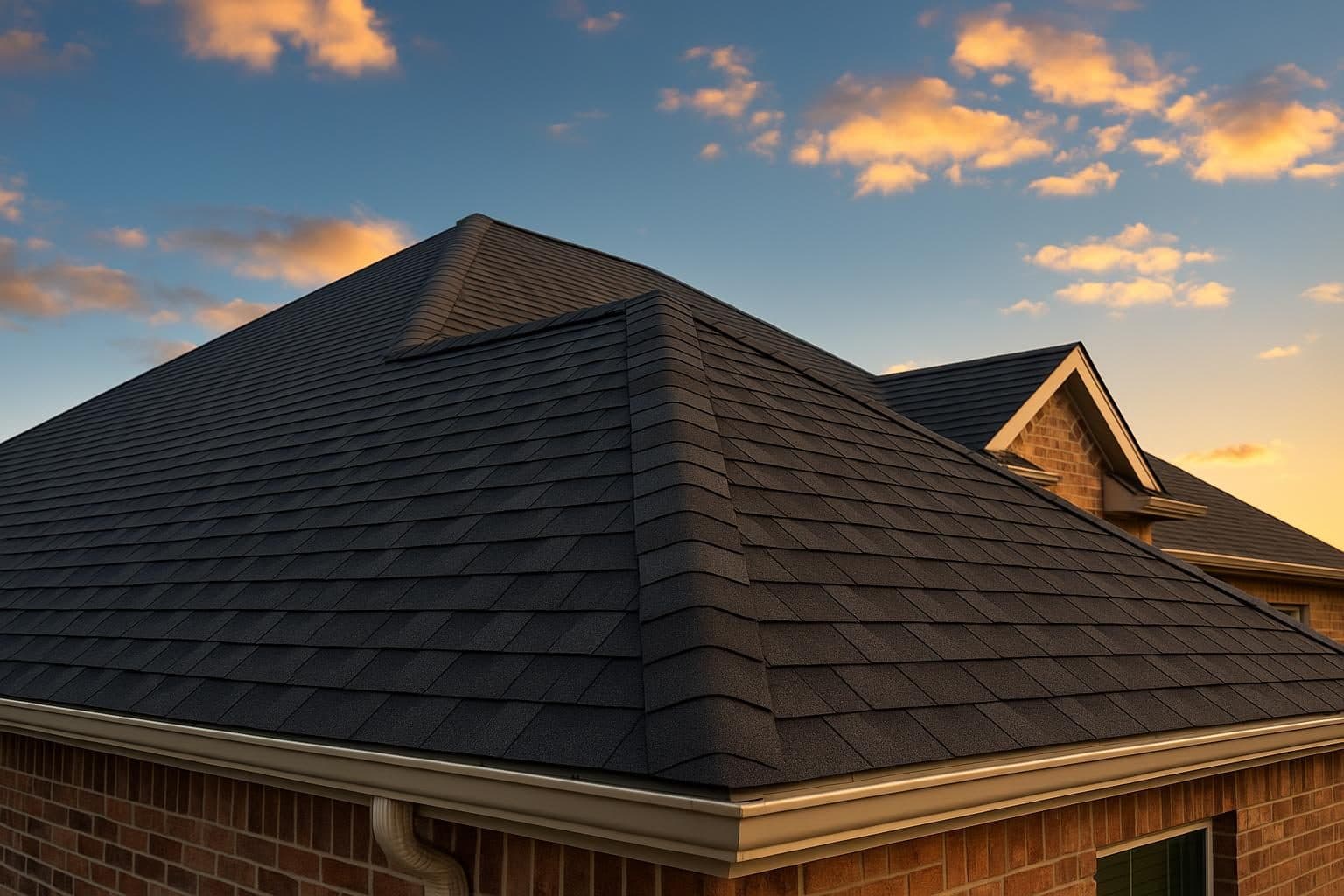New architectural shingle roof on a Texas brick home